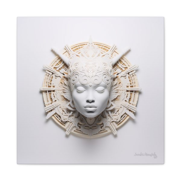 Canvas Gallery Wrap Tribal Mask Mandala, White and Gold - "Astrolabe" - Image 21