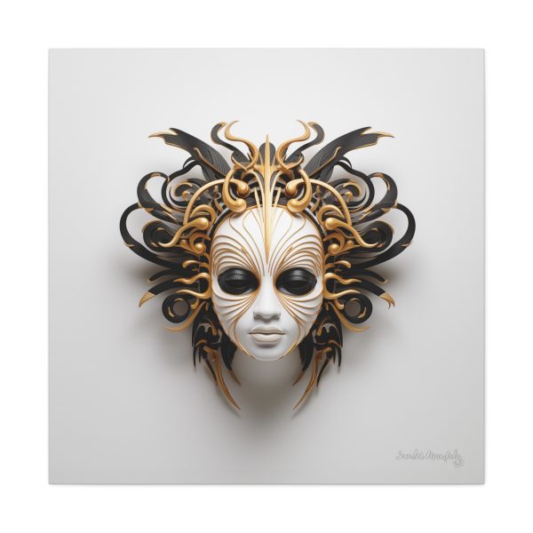 Canvas Gallery Wrap Tribal Mask Mandala, Black and Gold - "Medusa" - Image 29