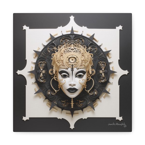 Canvas Gallery Wrap Tribal Mask Mandala, Black and Gold - "Herald"