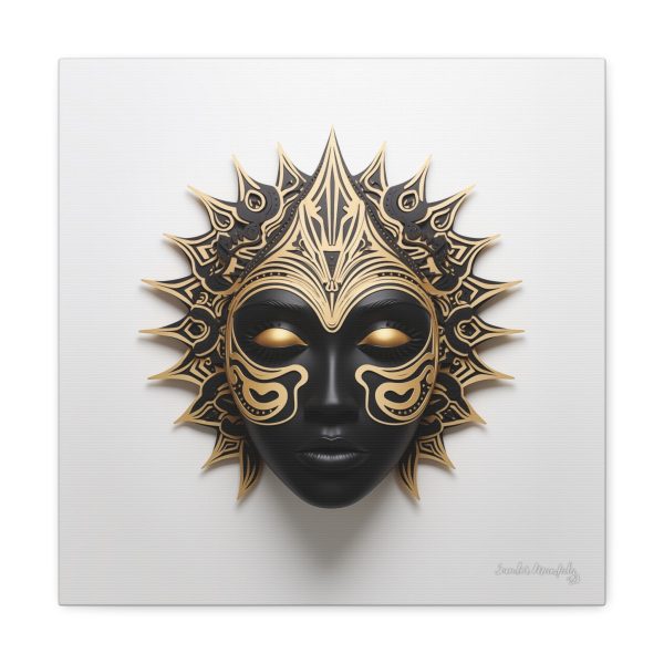 Canvas Gallery Wrap Tribal Mask Mandala, Black and Gold - "Sun Sleeper" - Image 9