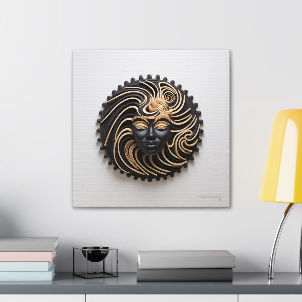 Canvas Gallery Wrap Tribal Mask Mandala, Black and Gold - "Shield" - Image 24