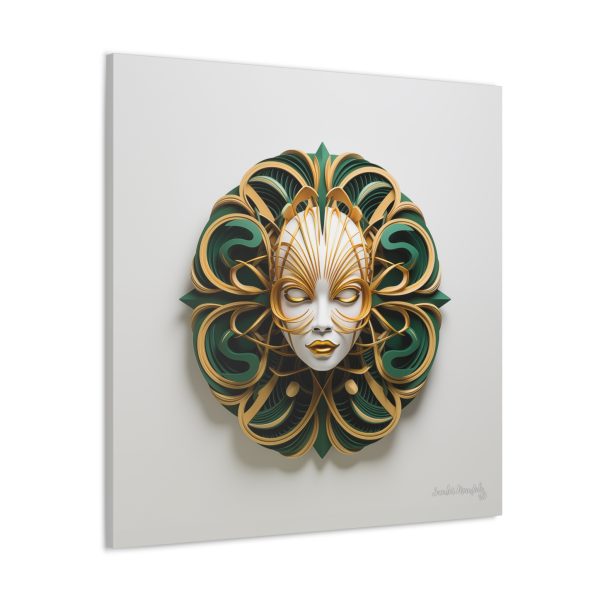 Canvas Gallery Wrap Tribal Mask Mandala, Green and Gold - "Phoebus" - Image 30