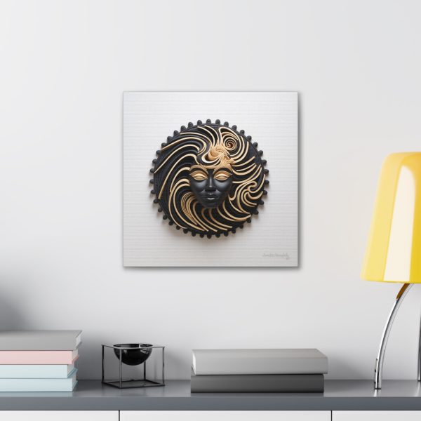 Canvas Gallery Wrap Tribal Mask Mandala, Black and Gold - "Shield" - Image 12