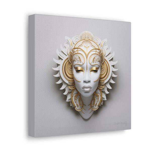 Canvas Gallery Wrap Tribal Mask Mandala, White and Gold - "Ember" - Image 2