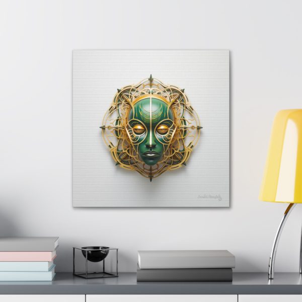 Canvas Gallery Wrap Tribal Mask Mandala, Green and Gold - "Tesselate" - Image 24
