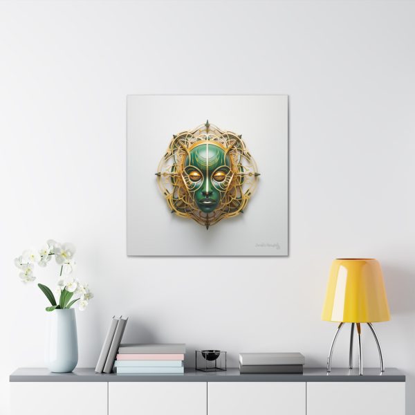 Canvas Gallery Wrap Tribal Mask Mandala, Green and Gold - "Tesselate" - Image 16
