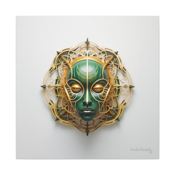 Canvas Gallery Wrap Tribal Mask Mandala, Green and Gold - "Tesselate" - Image 29