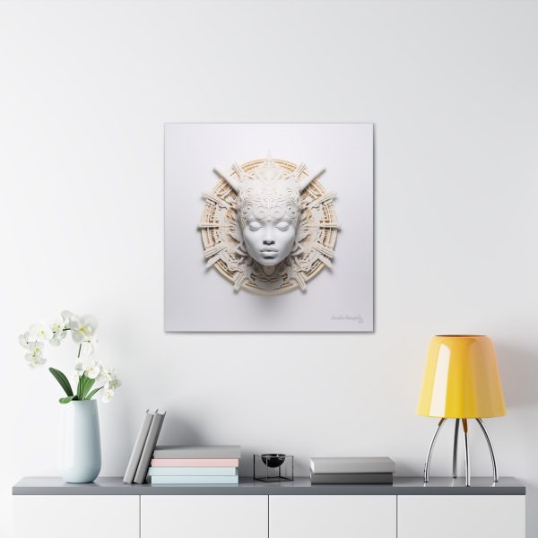 Canvas Gallery Wrap Tribal Mask Mandala, White and Gold - "Astrolabe" - Image 16
