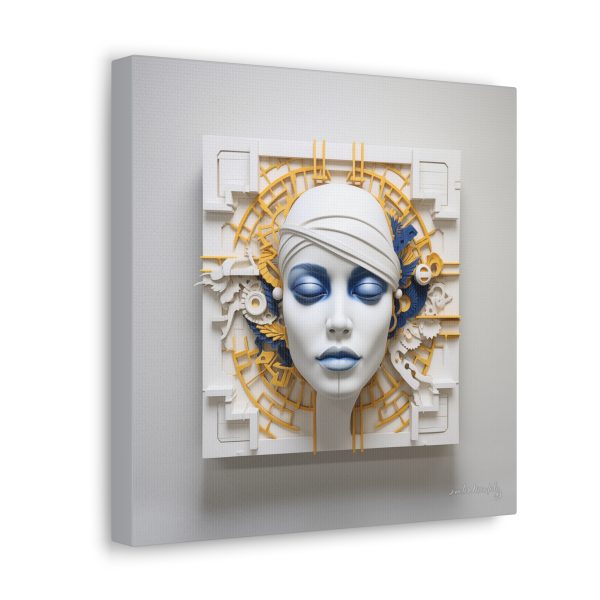 Canvas Gallery Wrap Tribal Mask Mandala, Blue and Gold - "Maze" - Image 6