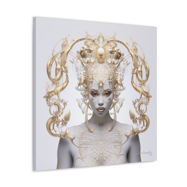 Canvas Gallery Wrap Tribal Mask Mandala, White and Gold - "Lustre" - Image 14