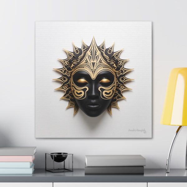 Canvas Gallery Wrap Tribal Mask Mandala, Black and Gold - "Sun Sleeper" - Image 28