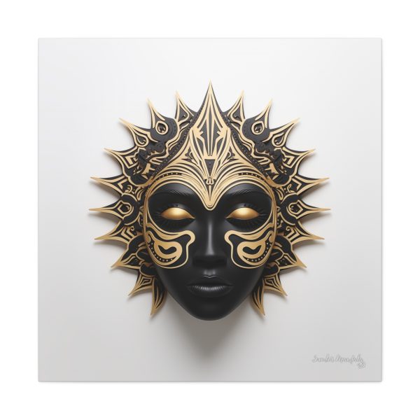Canvas Gallery Wrap Tribal Mask Mandala, Black and Gold - "Sun Sleeper" - Image 29