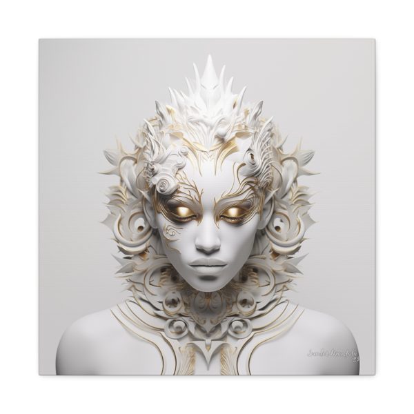 Canvas Gallery Wrap Tribal Mask Mandala, White and Gold - "Sprite" - Image 21
