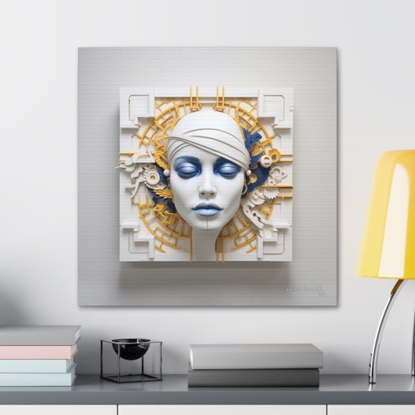 Canvas Gallery Wrap Tribal Mask Mandala, Blue and Gold - "Maze" - Image 28