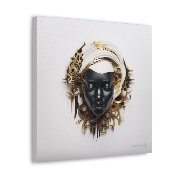 Canvas Gallery Wrap Tribal Mask Mandala, Black and Gold - "Trend" - Image 10