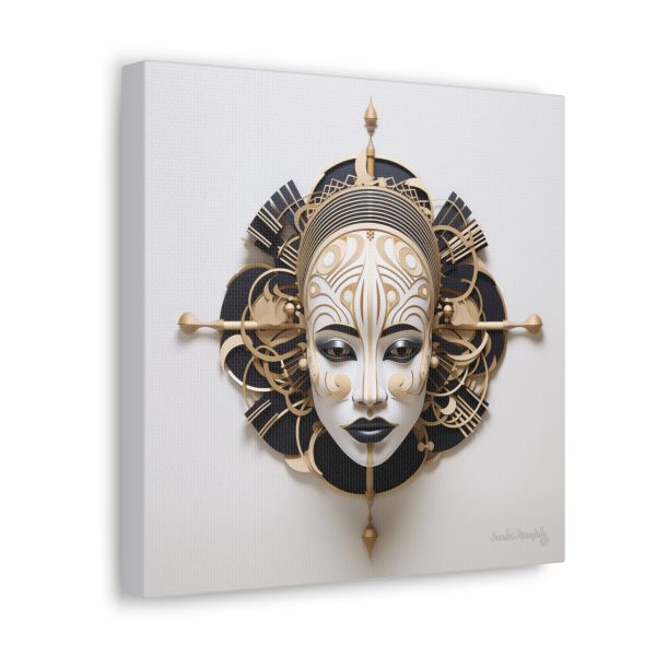 Canvas Gallery Wrap Tribal Mask Mandala, Black and Gold - "Traveler" - Image 6