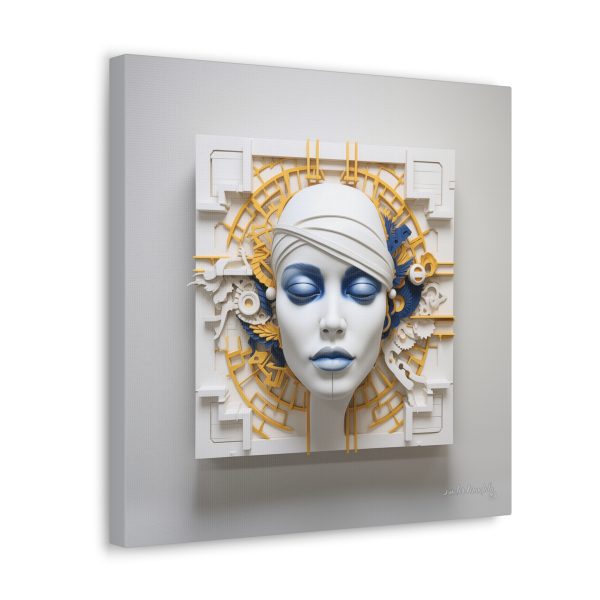 Canvas Gallery Wrap Tribal Mask Mandala, Blue and Gold - "Maze" - Image 10