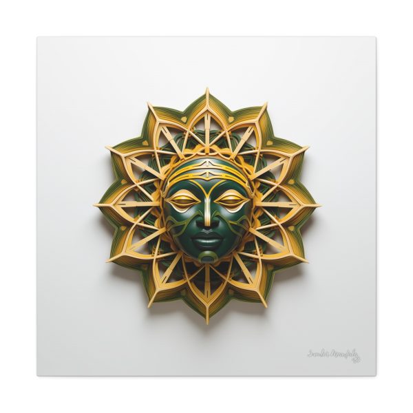 Canvas Gallery Wrap Tribal Mask Mandala, Green and Gold - "Sol" - Image 13