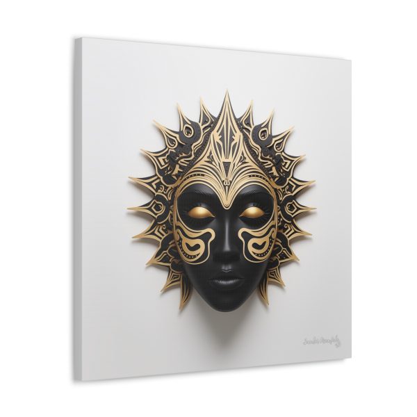 Canvas Gallery Wrap Tribal Mask Mandala, Black and Gold - "Sun Sleeper" - Image 26