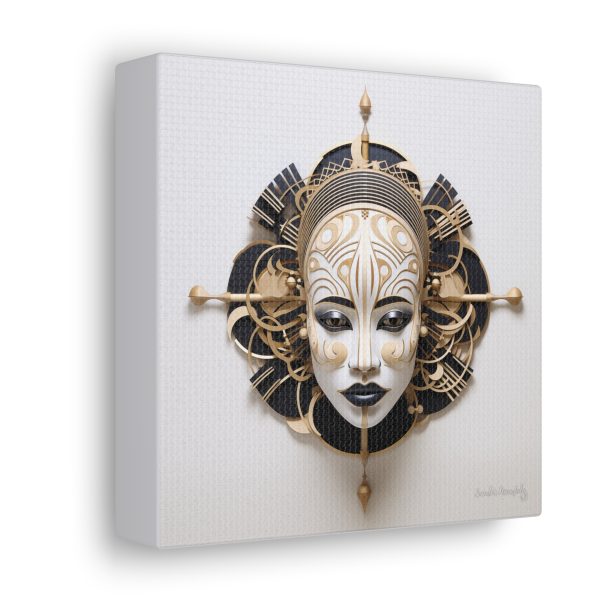 Canvas Gallery Wrap Tribal Mask Mandala, Black and Gold - "Traveler" - Image 18