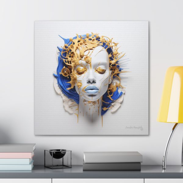 Canvas Gallery Wrap Tribal Mask Mandala, Blue and Gold - "Cascade" - Image 28