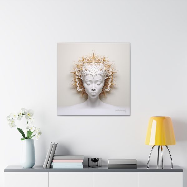 Canvas Gallery Wrap Tribal Mask Mandala, White and Gold - "Orisha" - Image 16