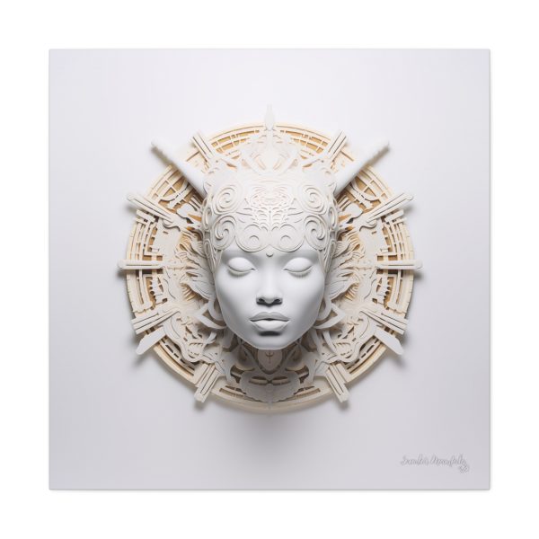 Canvas Gallery Wrap Tribal Mask Mandala, White and Gold - "Astrolabe" - Image 29