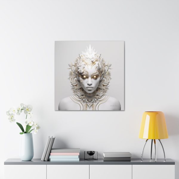 Canvas Gallery Wrap Tribal Mask Mandala, White and Gold - "Sprite" - Image 16