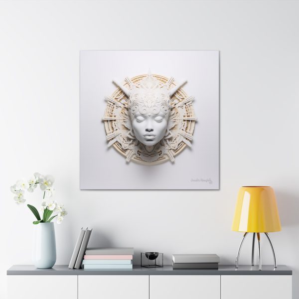 Canvas Gallery Wrap Tribal Mask Mandala, White and Gold - "Astrolabe" - Image 32
