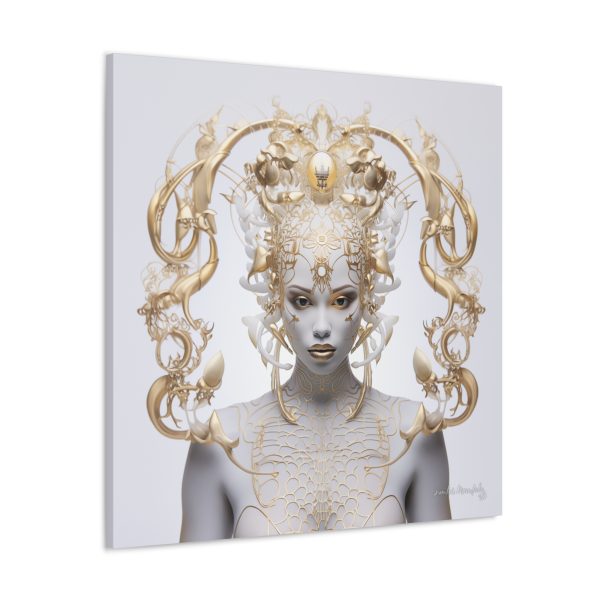 Canvas Gallery Wrap Tribal Mask Mandala, White and Gold - "Lustre" - Image 30