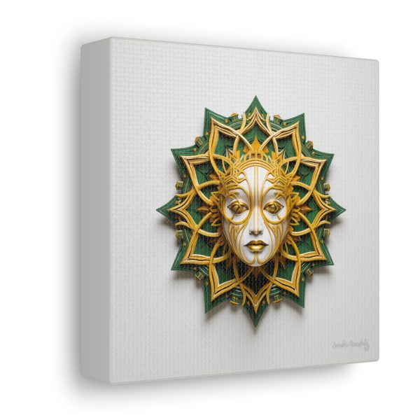 Canvas Gallery Wrap Tribal Mask Mandala, Green and Gold - "Helio" - Image 18