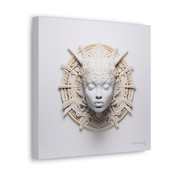 Canvas Gallery Wrap Tribal Mask Mandala, White and Gold - "Astrolabe" - Image 6