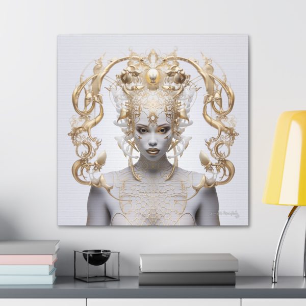 Canvas Gallery Wrap Tribal Mask Mandala, White and Gold - "Lustre" - Image 28