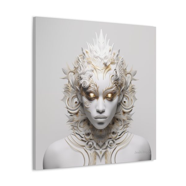 Canvas Gallery Wrap Tribal Mask Mandala, White and Gold - "Sprite" - Image 14