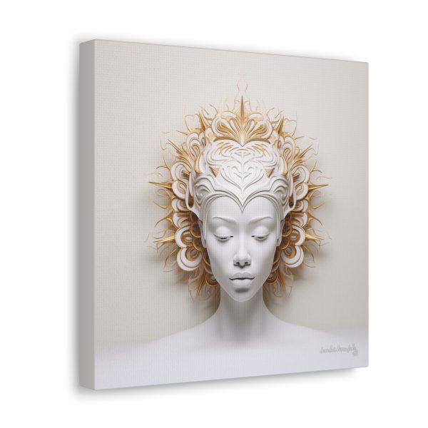 Canvas Gallery Wrap Tribal Mask Mandala, White and Gold - "Orisha" - Image 6