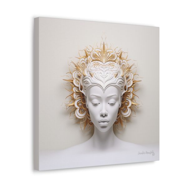 Canvas Gallery Wrap Tribal Mask Mandala, White and Gold - "Orisha" - Image 10