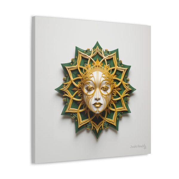 Canvas Gallery Wrap Tribal Mask Mandala, Green and Gold - "Helio" - Image 26