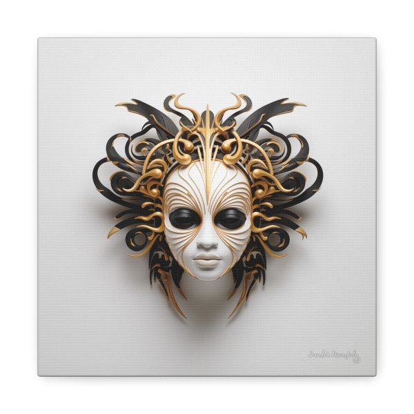 Canvas Gallery Wrap Tribal Mask Mandala, Black and Gold - "Medusa"
