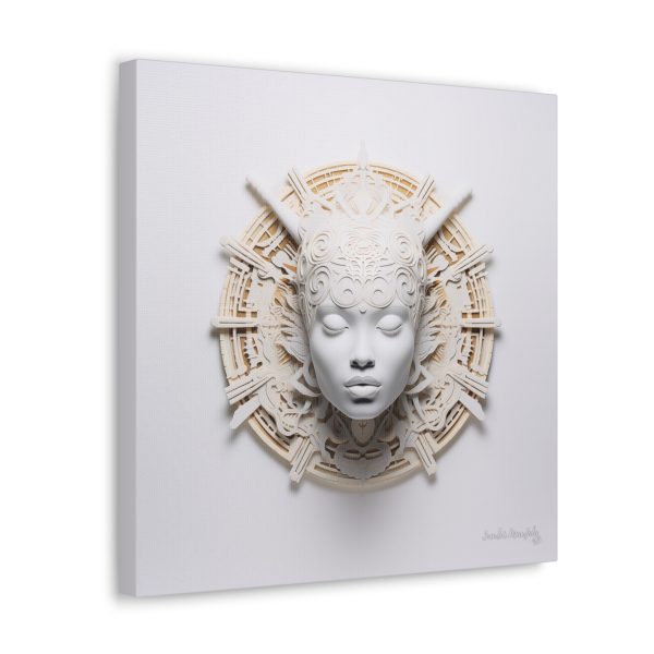Canvas Gallery Wrap Tribal Mask Mandala, White and Gold - "Astrolabe" - Image 10