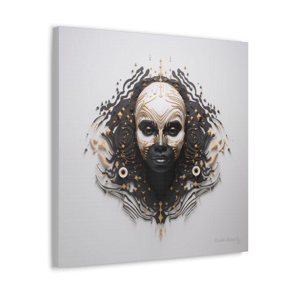Canvas Gallery Wrap Tribal Mask Mandala, Black and Gold - "Ripples" - Image 22