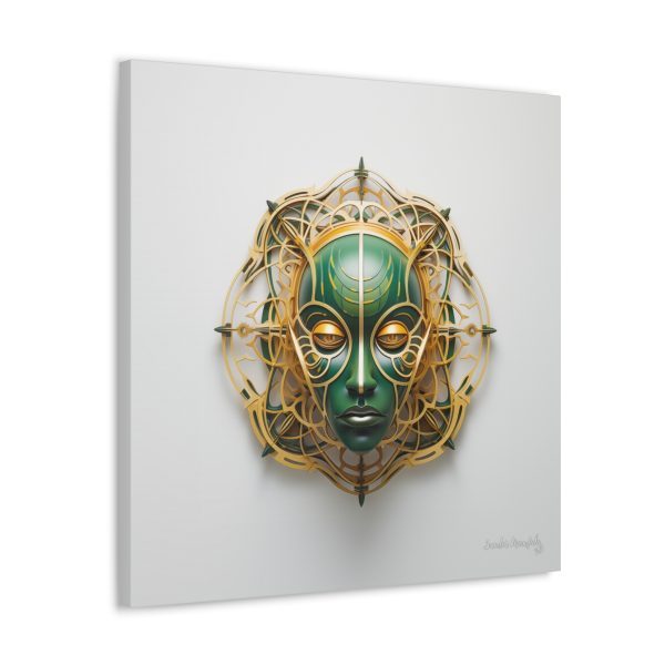 Canvas Gallery Wrap Tribal Mask Mandala, Green and Gold - "Tesselate" - Image 26