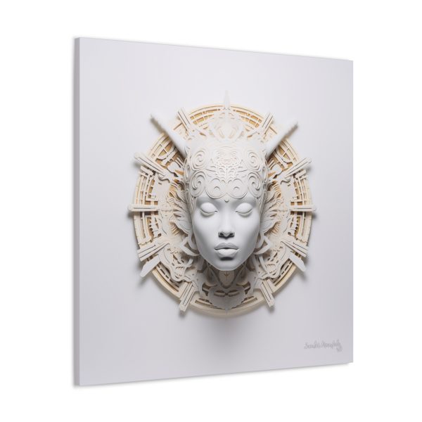 Canvas Gallery Wrap Tribal Mask Mandala, White and Gold - "Astrolabe" - Image 30