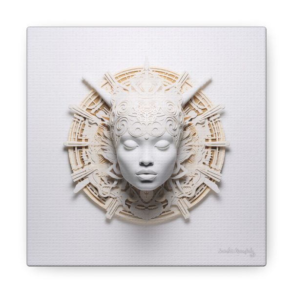 Canvas Gallery Wrap Tribal Mask Mandala, White and Gold - "Astrolabe" - Image 17
