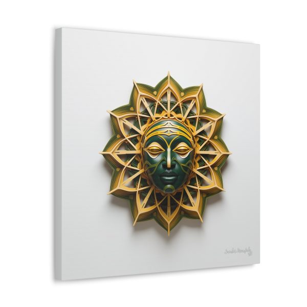 Canvas Gallery Wrap Tribal Mask Mandala, Green and Gold - "Sol" - Image 22