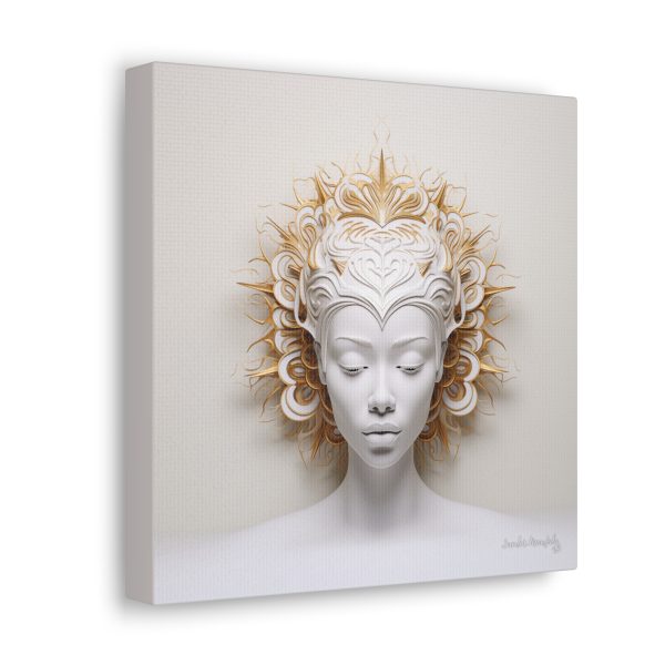 Canvas Gallery Wrap Tribal Mask Mandala, White and Gold - "Orisha" - Image 2