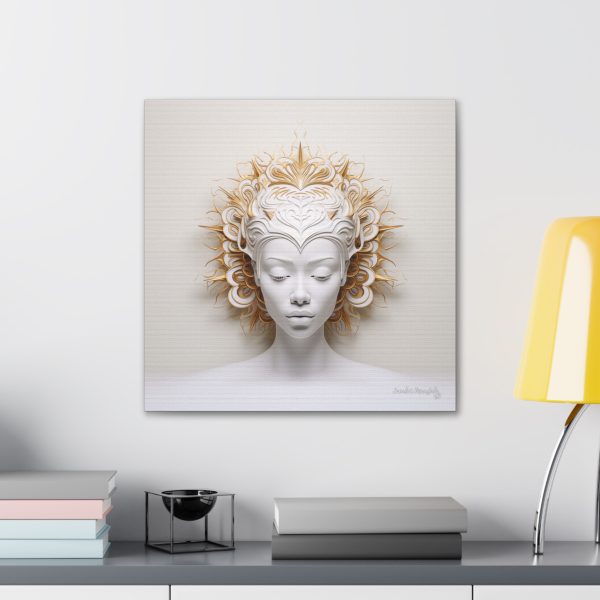 Canvas Gallery Wrap Tribal Mask Mandala, White and Gold - "Orisha" - Image 24