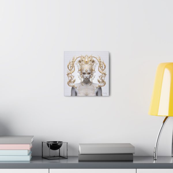 Canvas Gallery Wrap Tribal Mask Mandala, White and Gold - "Lustre" - Image 4