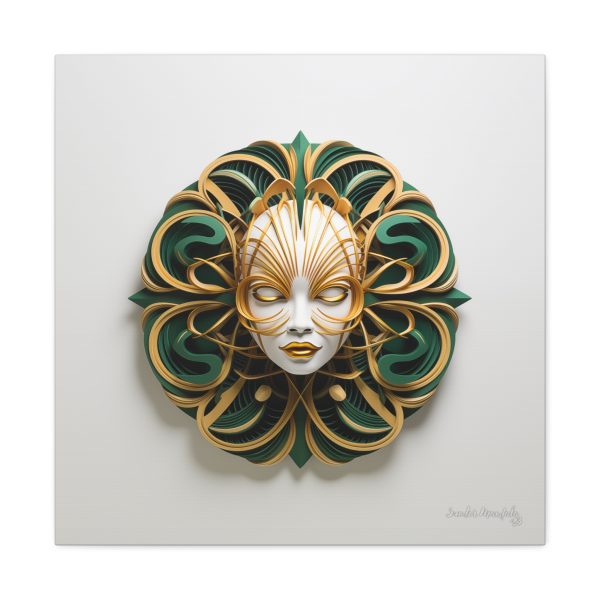 Canvas Gallery Wrap Tribal Mask Mandala, Green and Gold - "Phoebus" - Image 25