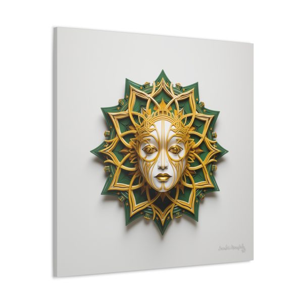 Canvas Gallery Wrap Tribal Mask Mandala, Green and Gold - "Helio" - Image 30