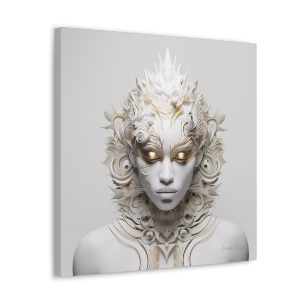 Canvas Gallery Wrap Tribal Mask Mandala, White and Gold - "Sprite" - Image 22